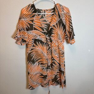 Tommy‎ Bahama XS Cover Up Swimsuit Orange Palm Leaf Sheer Tunic Beach Resort